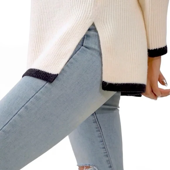 Striped Half Zip Side Slit Relaxed Casual Pullover Sweater - Picture 6 of 16